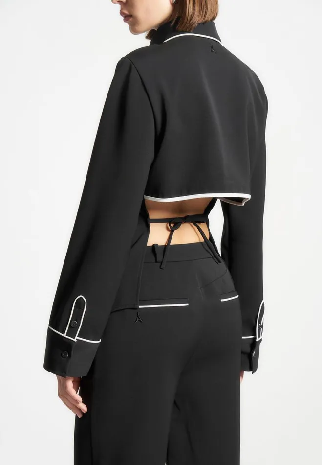 Manire De Voir Matching Sets Manire De Voir Woman Contrast Piped Backless Tie Shirt 8211 BlackWhite
