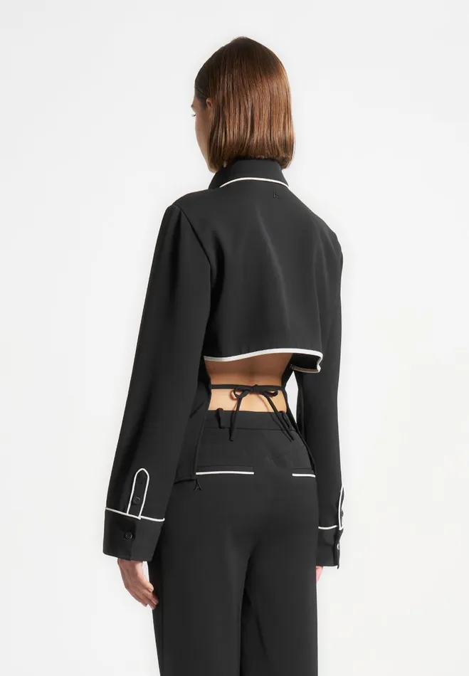 Manire De Voir Matching Sets Manire De Voir Woman Contrast Piped Backless Tie Shirt 8211 BlackWhite