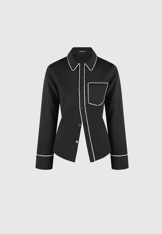 Manire De Voir Matching Sets Manire De Voir Woman Contrast Piped Backless Tie Shirt 8211 BlackWhite