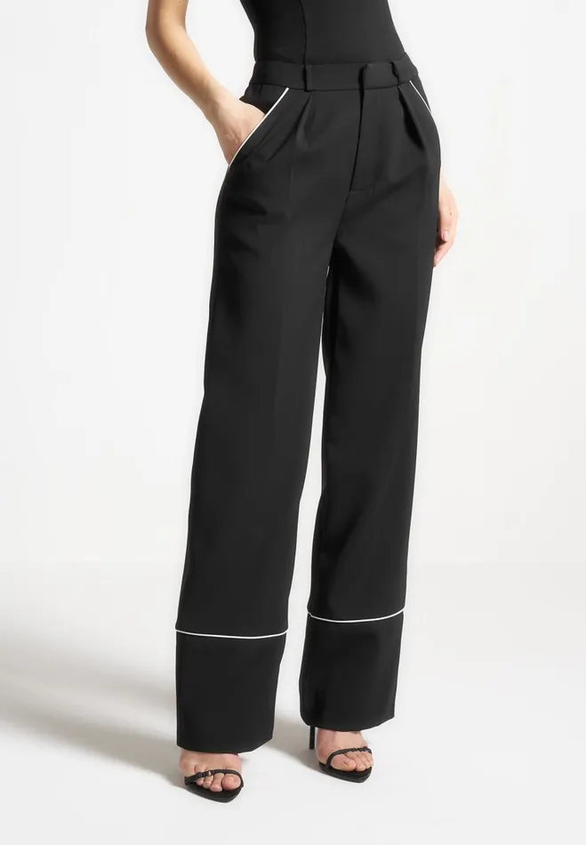 Manire De Voir Matching Sets Manire De Voir Woman Contrast Piped Pleated Trousers 8211 BlackWhite Manire De Voir Matching Sets Manire De Voir Woman Contrast Piped Pleated Trousers 8211 BlackWhite