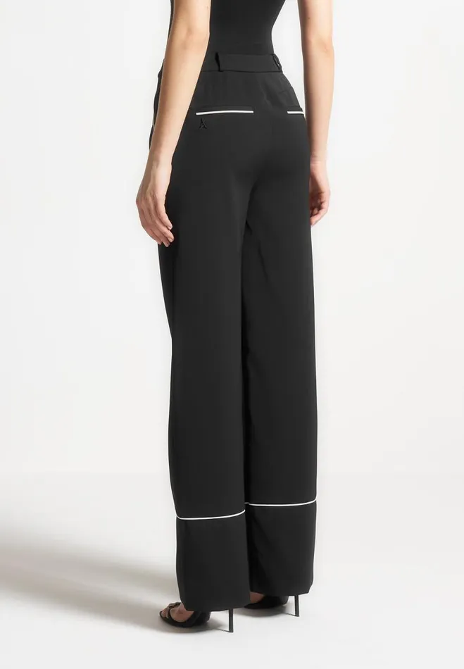 Manire De Voir Matching Sets Manire De Voir Woman Contrast Piped Pleated Trousers 8211 BlackWhite