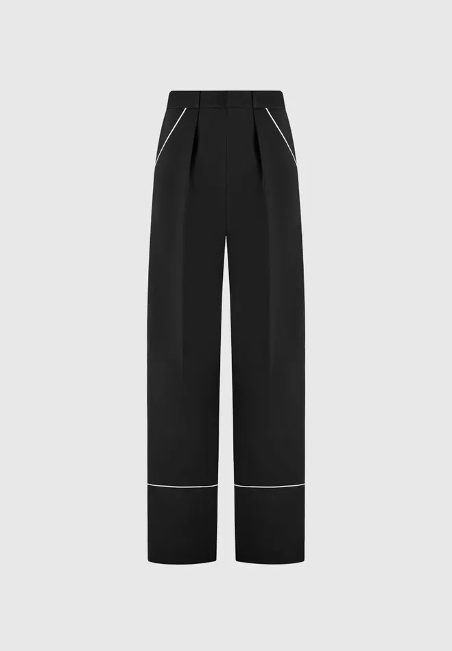 Manire De Voir Matching Sets Manire De Voir Woman Contrast Piped Pleated Trousers 8211 BlackWhite