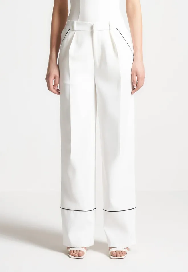 Manire De Voir Matching Sets Manire De Voir Woman Contrast Piped Pleated Trousers 8211 WhiteBlack