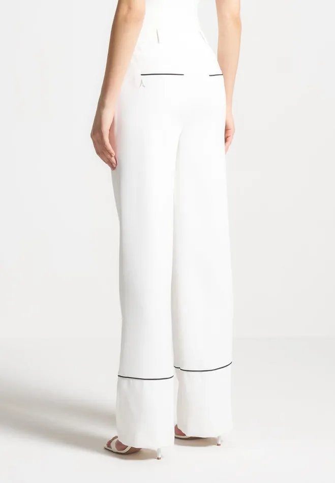 Manire De Voir Matching Sets Manire De Voir Woman Contrast Piped Pleated Trousers 8211 WhiteBlack