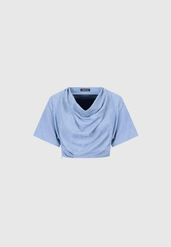 Manire De Voir Matching Sets Manire De Voir Woman Cowl Neck Drape TShirt 8211 Blue