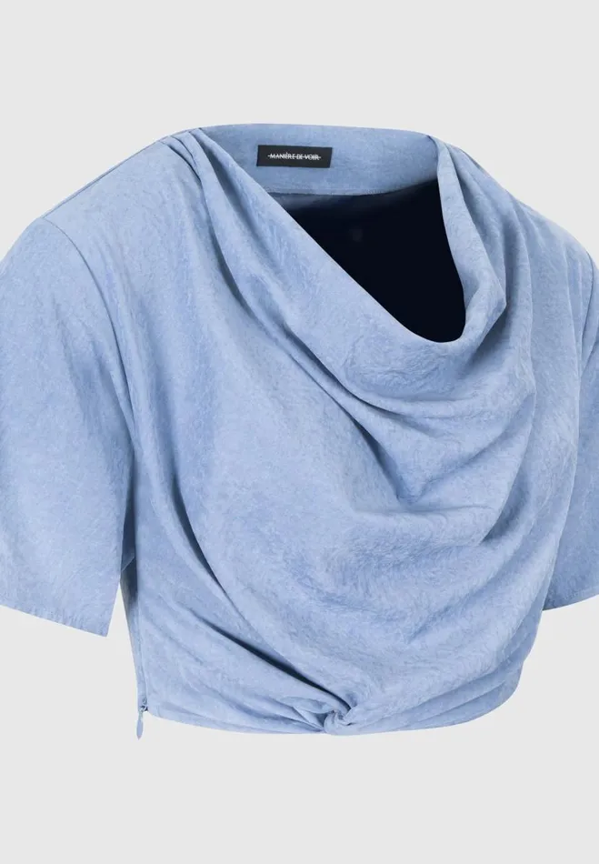 Manire De Voir Matching Sets Manire De Voir Woman Cowl Neck Drape TShirt 8211 Blue