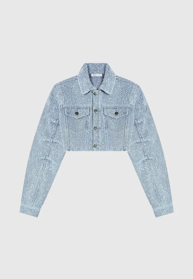 Manire De Voir Matching Sets Manire De Voir Woman Cropped Boucle Denim Jacket 8211 Mid Blue
