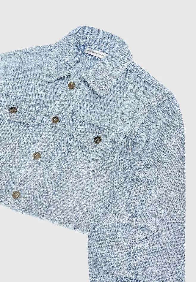 Manire De Voir Matching Sets Manire De Voir Woman Cropped Boucle Denim Jacket 8211 Mid Blue