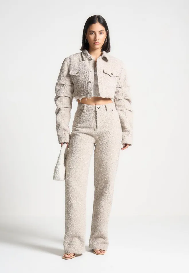 Manire De Voir Matching Sets Manire De Voir Woman Cropped Boucle Jacket 8211 Beige Manire De Voir Matching Sets Manire De Voir Woman Cropped Boucle Jacket 8211 Beige