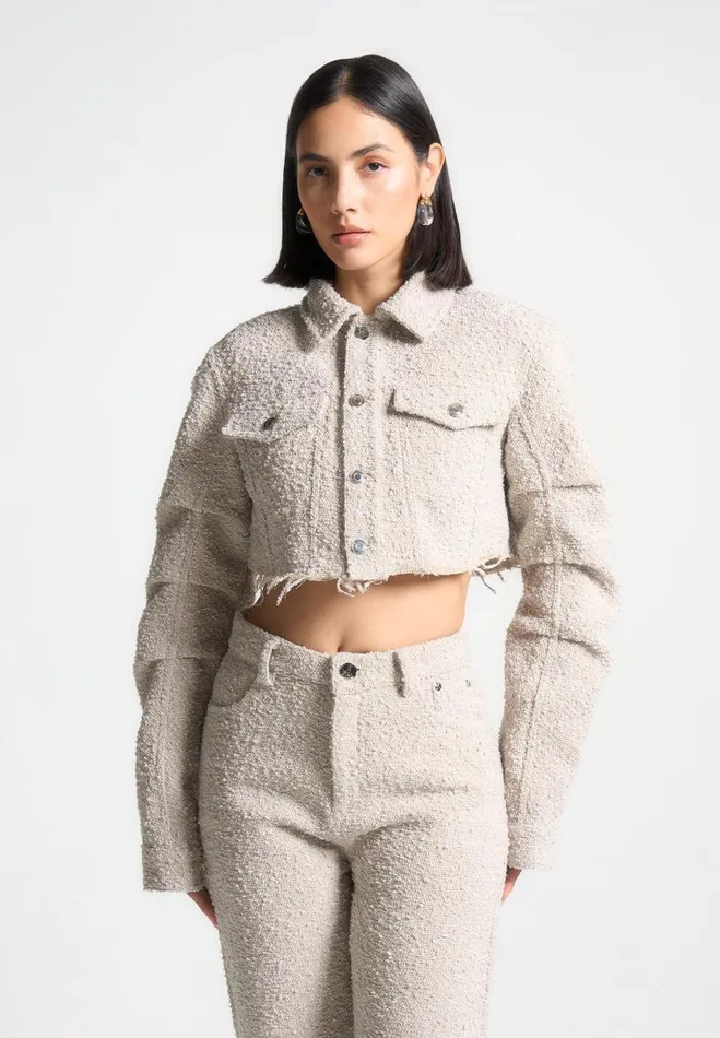 Manire De Voir Matching Sets Manire De Voir Woman Cropped Boucle Jacket 8211 Beige