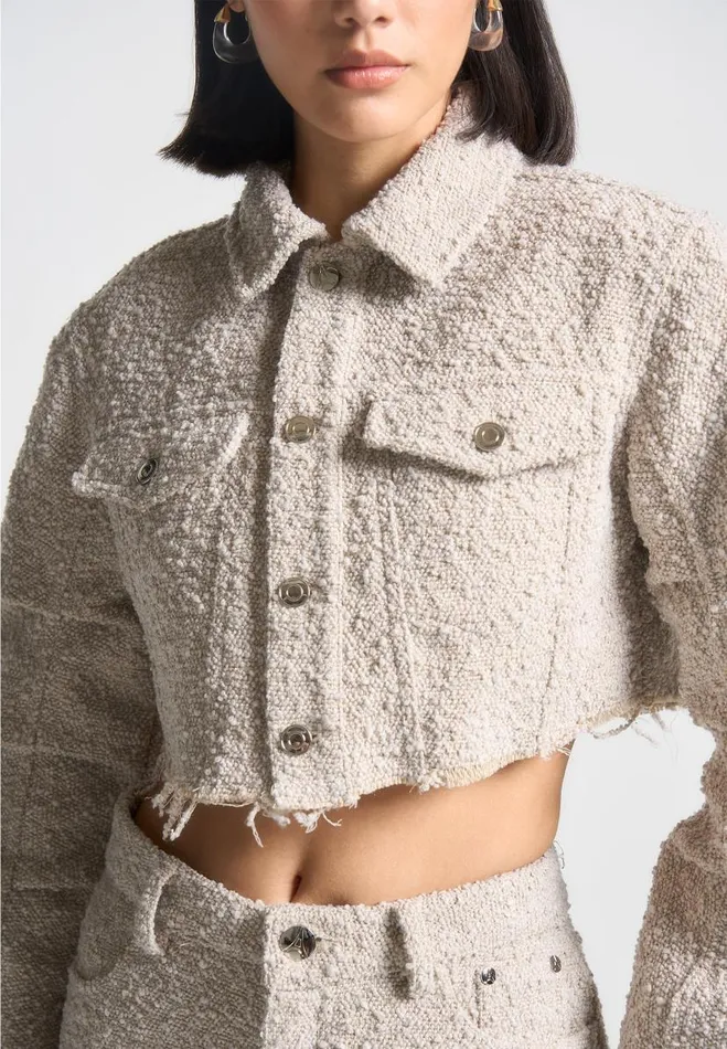 Manire De Voir Matching Sets Manire De Voir Woman Cropped Boucle Jacket 8211 Beige