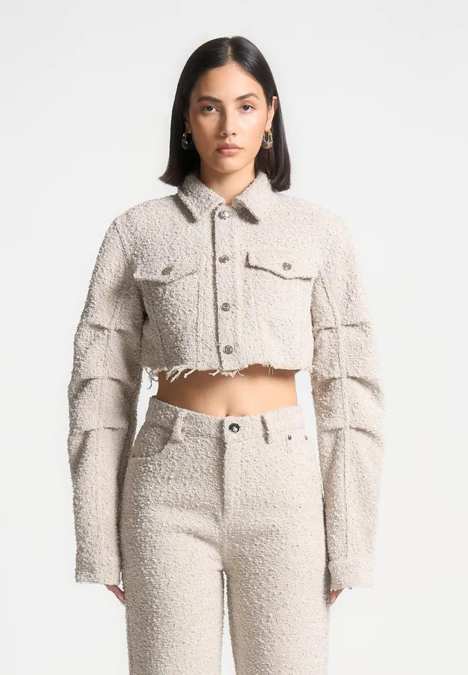 Manire De Voir Matching Sets Manire De Voir Woman Cropped Boucle Jacket 8211 Beige