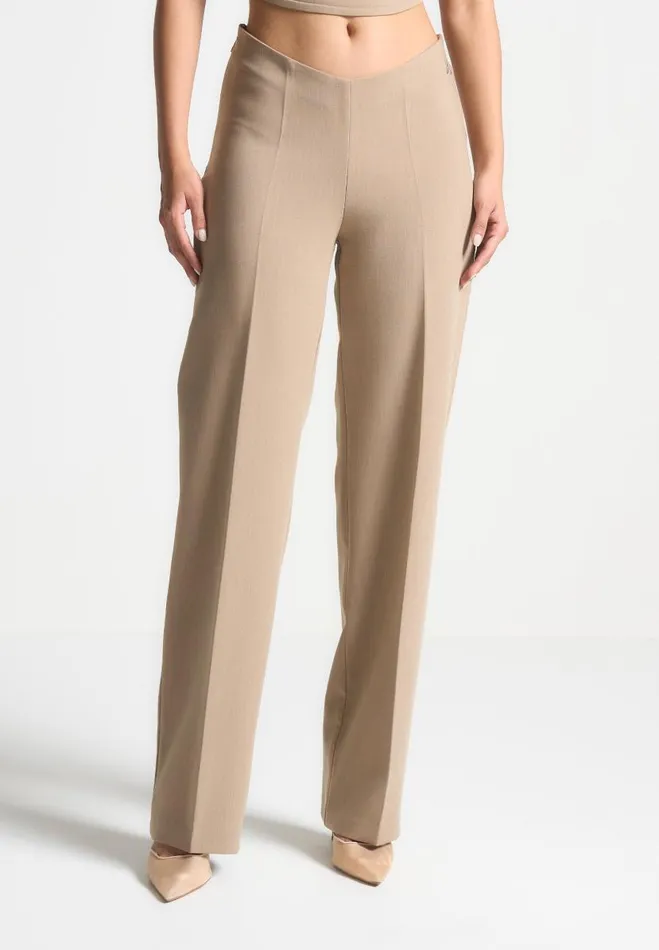 Manire De Voir Matching Sets Manire De Voir Woman Curved Waist Tailored Trousers 8211 Dark Beige