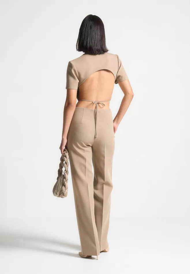 Manire De Voir Matching Sets Manire De Voir Woman Curved Waist Tailored Trousers 8211 Dark Beige