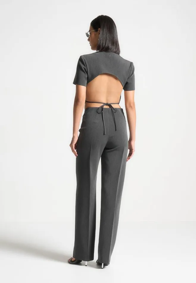 Manire De Voir Matching Sets Manire De Voir Woman Curved Waist Tailored Trousers 8211 Dark Grey