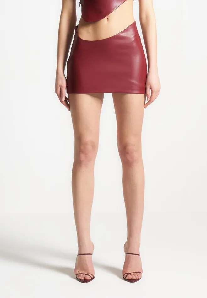 Manire De Voir Matching Sets Manire De Voir Woman Curved Waist Vegan Leather Mini Skirt 8211 Wine Red