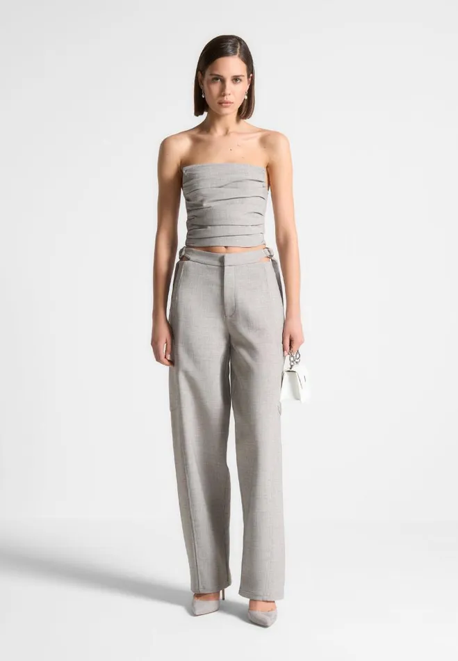Manire De Voir Matching Sets Manire De Voir Woman Cut Out Melange Tailored Trousers 8211 Beige Manire De Voir Matching Sets Manire De Voir Woman Cut Out Melange Tailored Trousers 8211 Beige