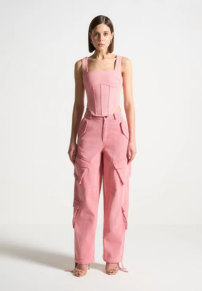 Manire De Voir Matching Sets Manire De Voir Woman Denim Corset Top 8211 Washed Pink