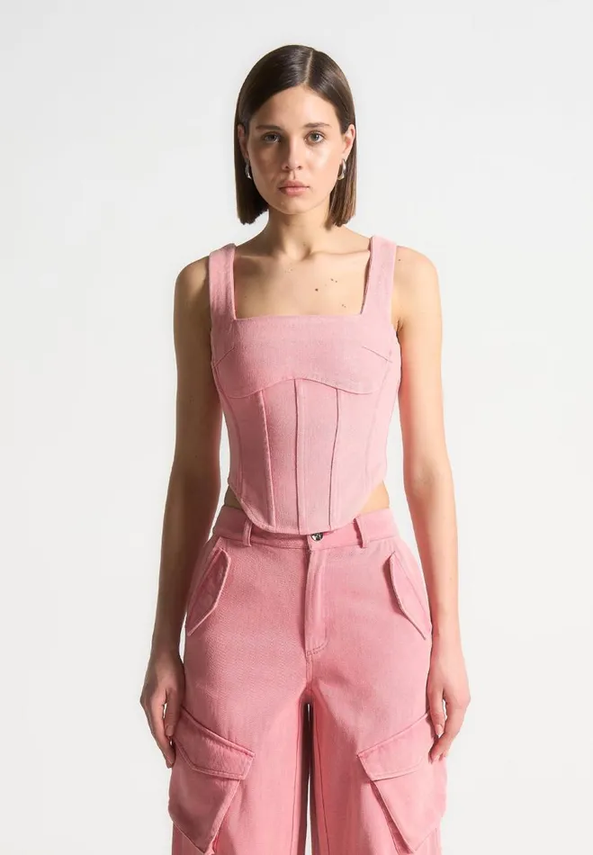 Manire De Voir Matching Sets Manire De Voir Woman Denim Corset Top 8211 Washed Pink