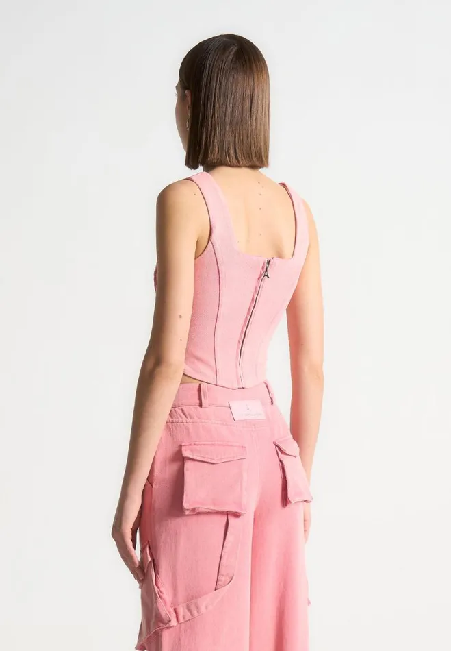 Manire De Voir Matching Sets Manire De Voir Woman Denim Corset Top 8211 Washed Pink
