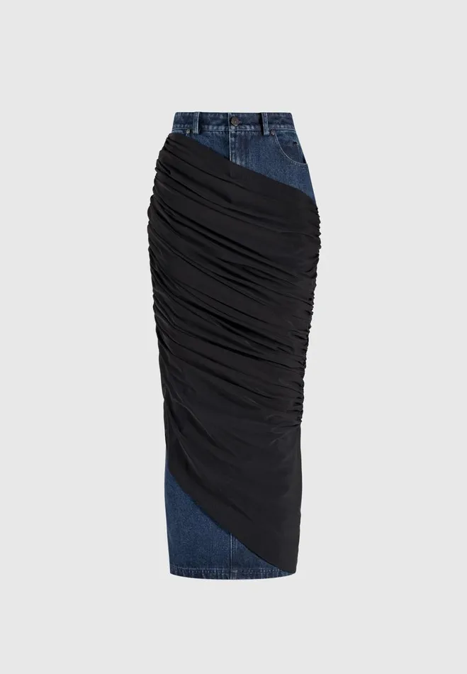 Manire De Voir Matching Sets Manire De Voir Woman Draped Mesh Denim Maxi Skirt 8211 Indigo