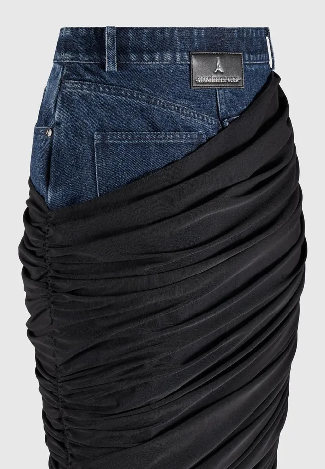 Manire De Voir Matching Sets Manire De Voir Woman Draped Mesh Denim Maxi Skirt 8211 Indigo