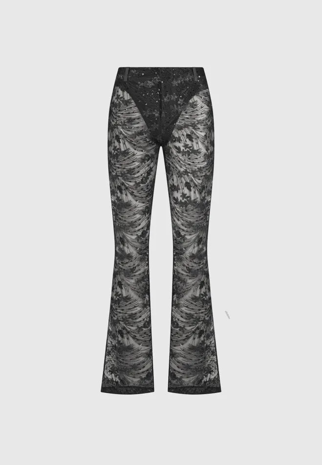 Manire De Voir Matching Sets Manire De Voir Woman Embellished Lace Fit And Flare Trousers 8211 Black