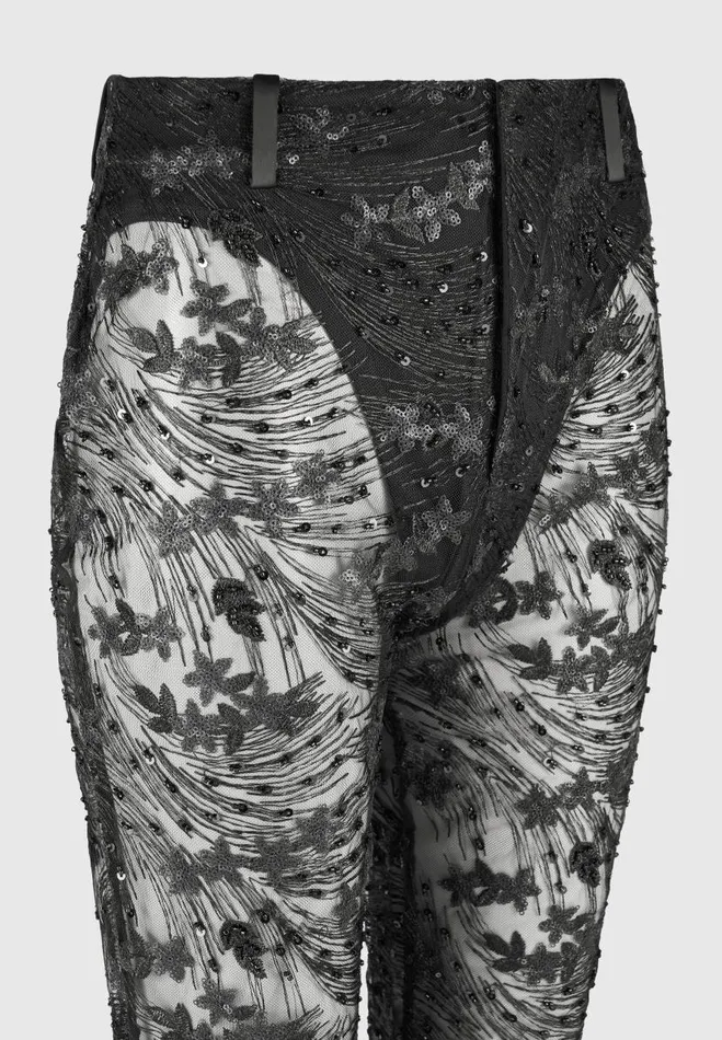 Manire De Voir Matching Sets Manire De Voir Woman Embellished Lace Fit And Flare Trousers 8211 Black