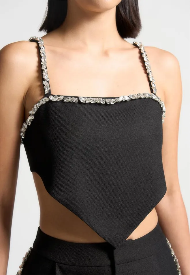 Manire De Voir Matching Sets Manire De Voir Woman Embellished Strap Handkerchief Top 8211 Black