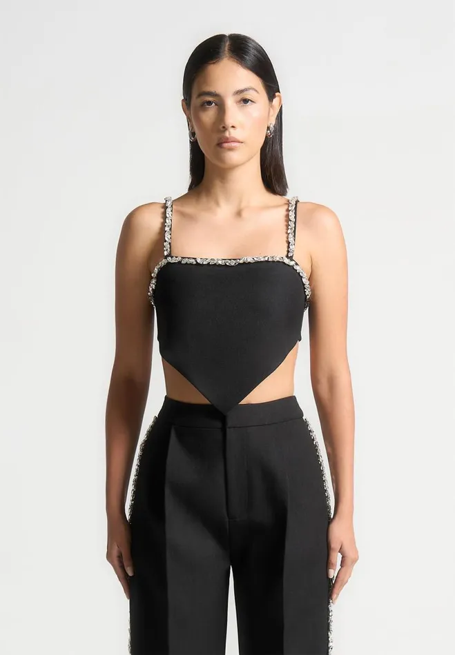 Manire De Voir Matching Sets Manire De Voir Woman Embellished Strap Handkerchief Top 8211 Black