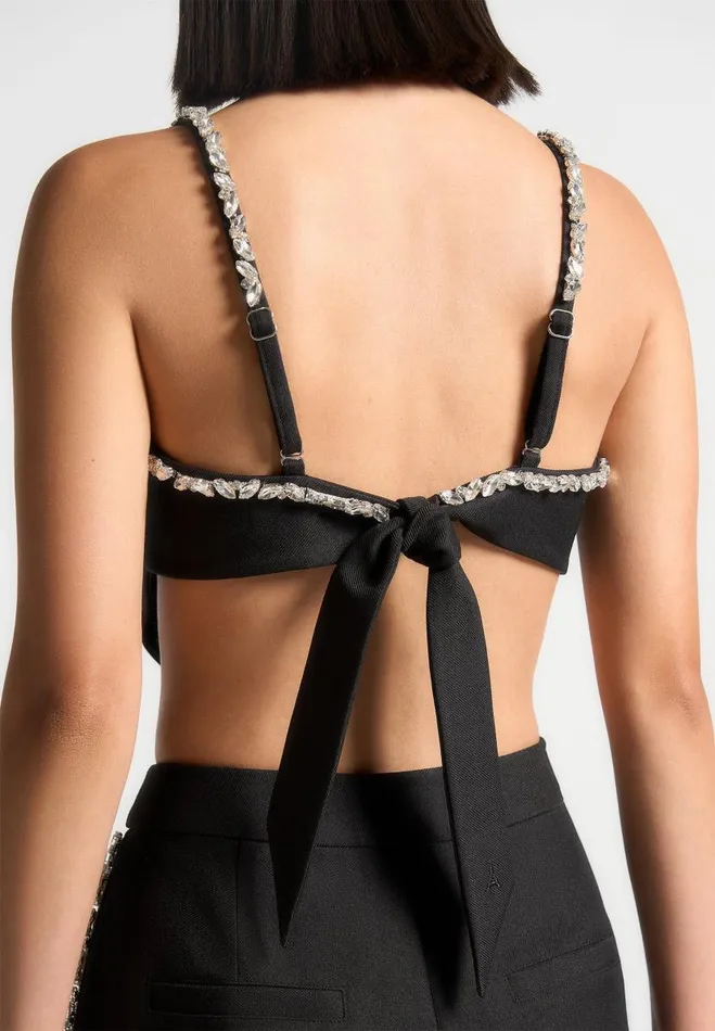 Manire De Voir Matching Sets Manire De Voir Woman Embellished Strap Handkerchief Top 8211 Black
