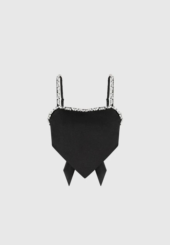 Manire De Voir Matching Sets Manire De Voir Woman Embellished Strap Handkerchief Top 8211 Black