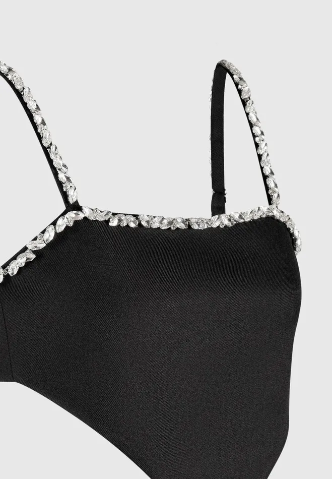 Manire De Voir Matching Sets Manire De Voir Woman Embellished Strap Handkerchief Top 8211 Black