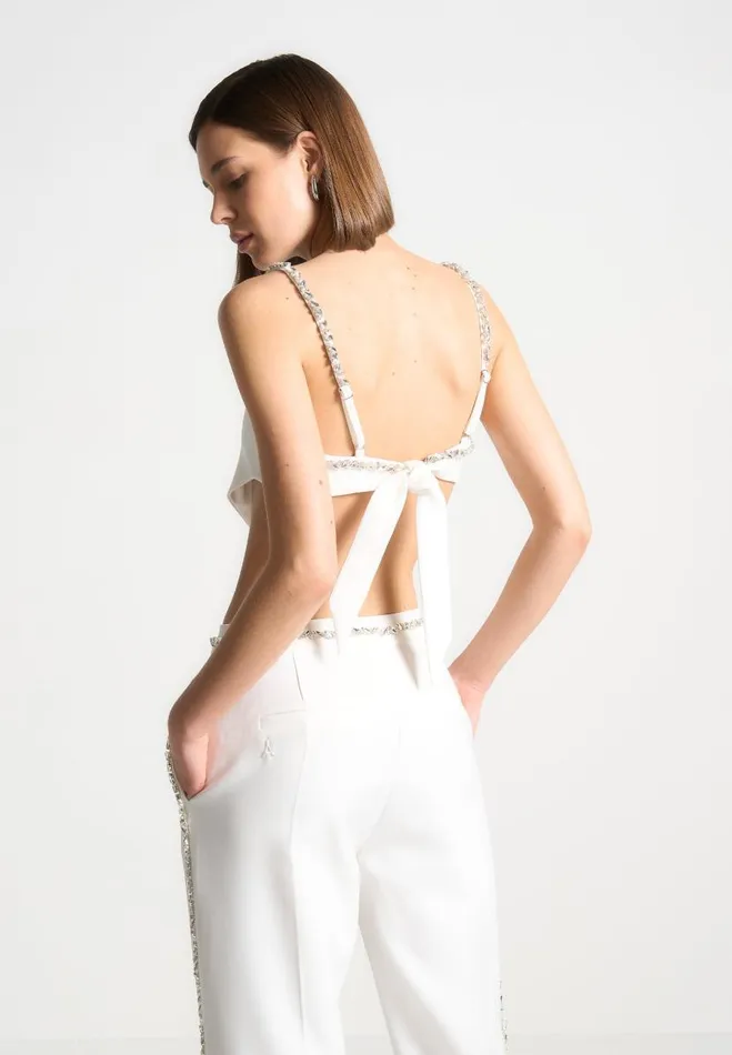 Manire De Voir Matching Sets Manire De Voir Woman Embellished Strap Handkerchief Top 8211 White