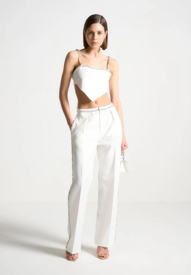 Manire De Voir Matching Sets Manire De Voir Woman Embellished Strap Handkerchief Top 8211 White