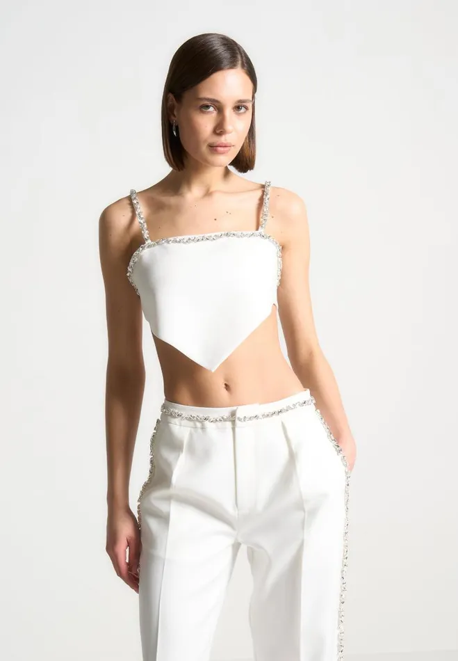 Manire De Voir Matching Sets Manire De Voir Woman Embellished Strap Handkerchief Top 8211 White
