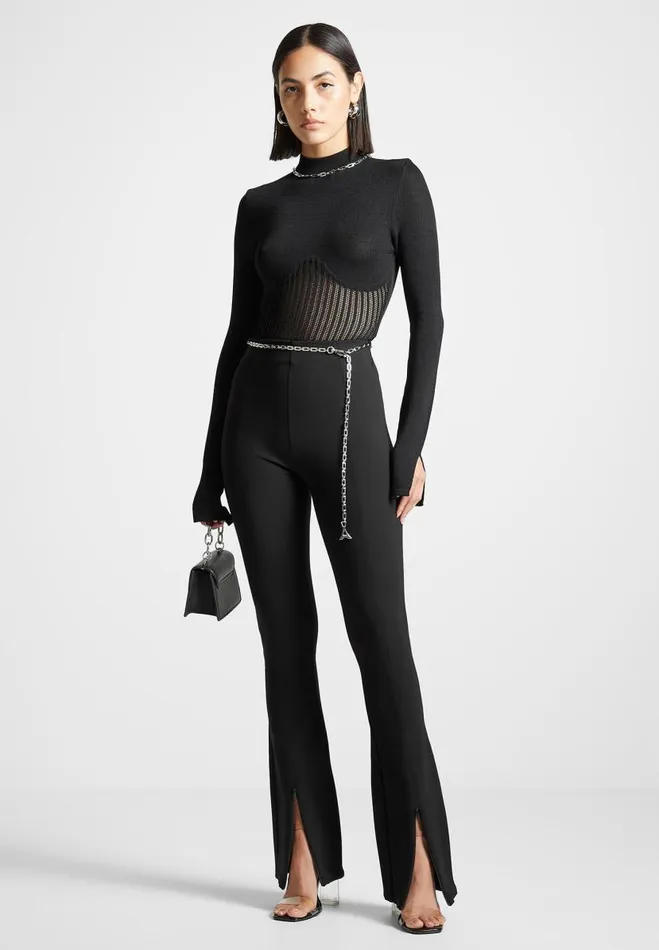 Manire De Voir Matching Sets Manire De Voir Woman Fit And Flare Leggings With Chain 8211 Black