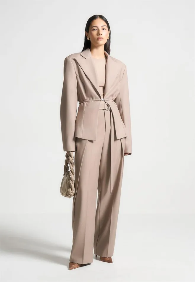 Manire De Voir Matching Sets Manire De Voir Woman Foldover Tailored Trousers With DRing Belt 8211 Taupe