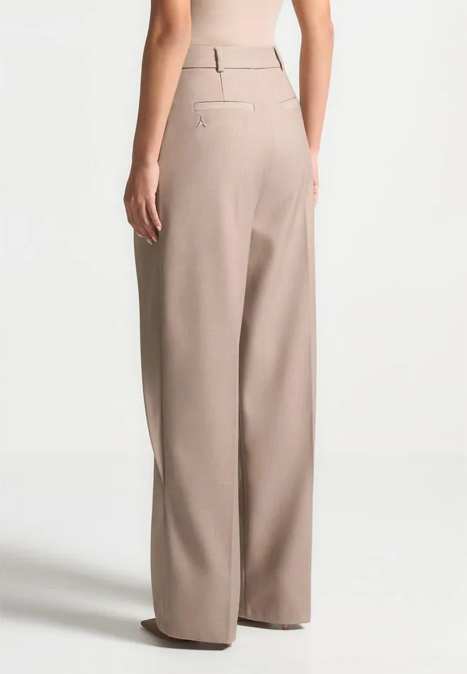 Manire De Voir Matching Sets Manire De Voir Woman Foldover Tailored Trousers With DRing Belt 8211 Taupe