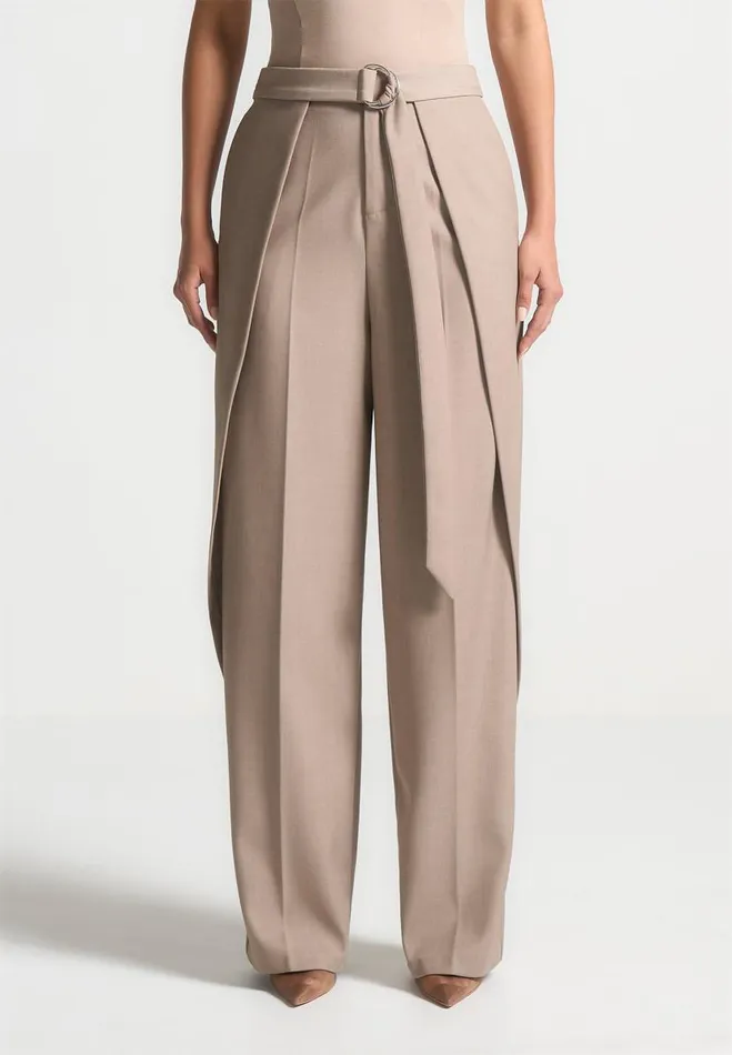 Manire De Voir Matching Sets Manire De Voir Woman Foldover Tailored Trousers With DRing Belt 8211 Taupe