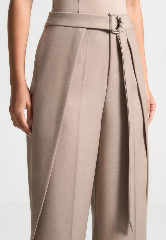 Manire De Voir Matching Sets Manire De Voir Woman Foldover Tailored Trousers With DRing Belt 8211 Taupe