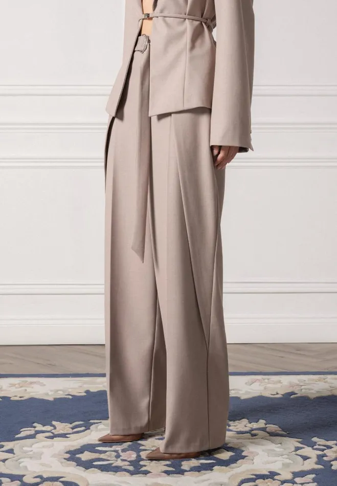 Manire De Voir Matching Sets Manire De Voir Woman Foldover Tailored Trousers With DRing Belt 8211 Taupe