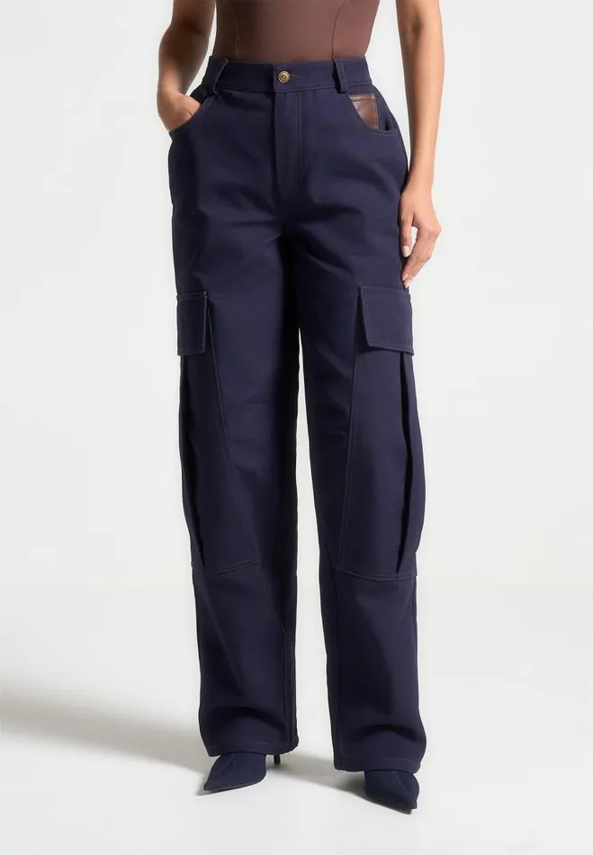 Manire De Voir Matching Sets Manire De Voir Woman High Rise Drill Cargo Pants 8211 Indigo