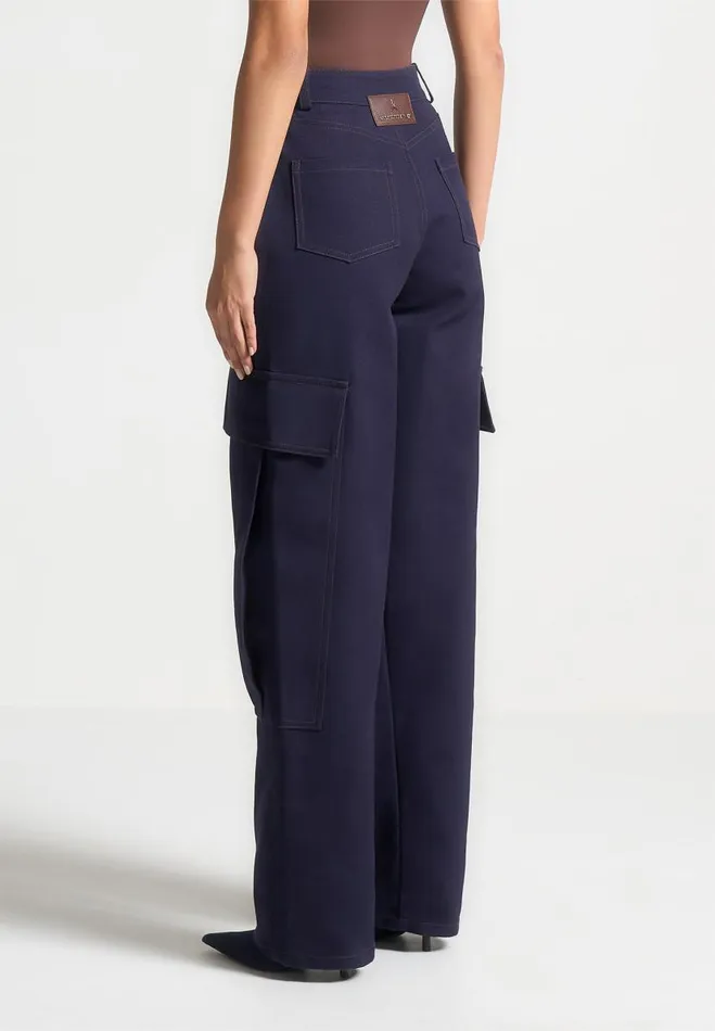 Manire De Voir Matching Sets Manire De Voir Woman High Rise Drill Cargo Pants 8211 Indigo