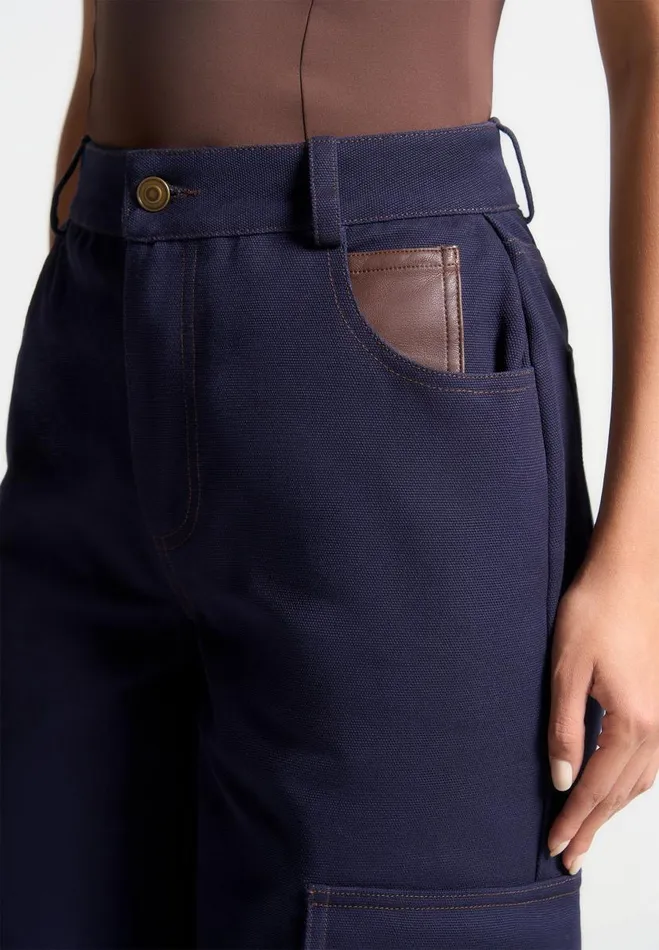 Manire De Voir Matching Sets Manire De Voir Woman High Rise Drill Cargo Pants 8211 Indigo