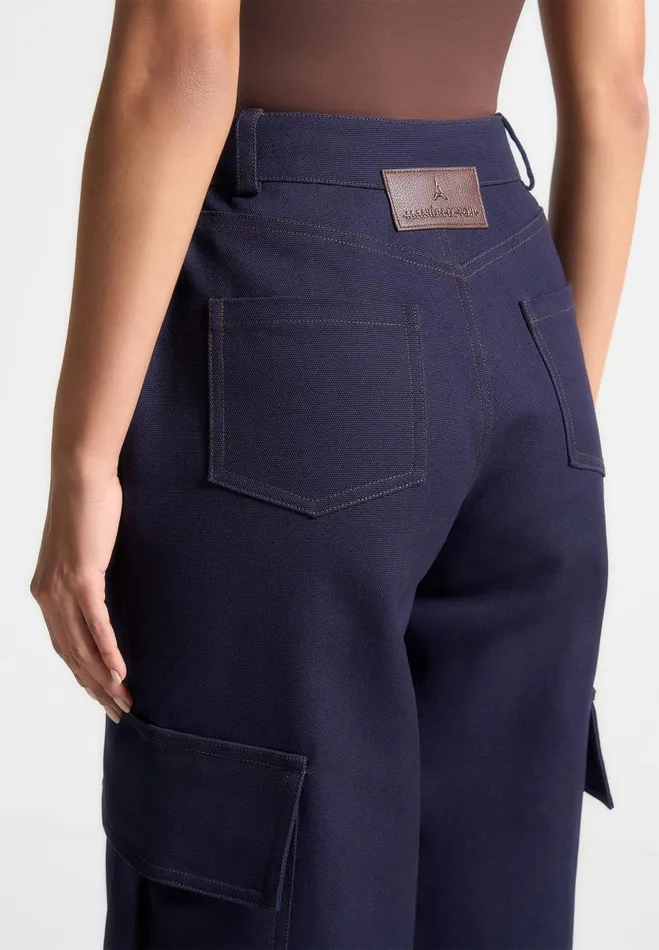 Manire De Voir Matching Sets Manire De Voir Woman High Rise Drill Cargo Pants 8211 Indigo