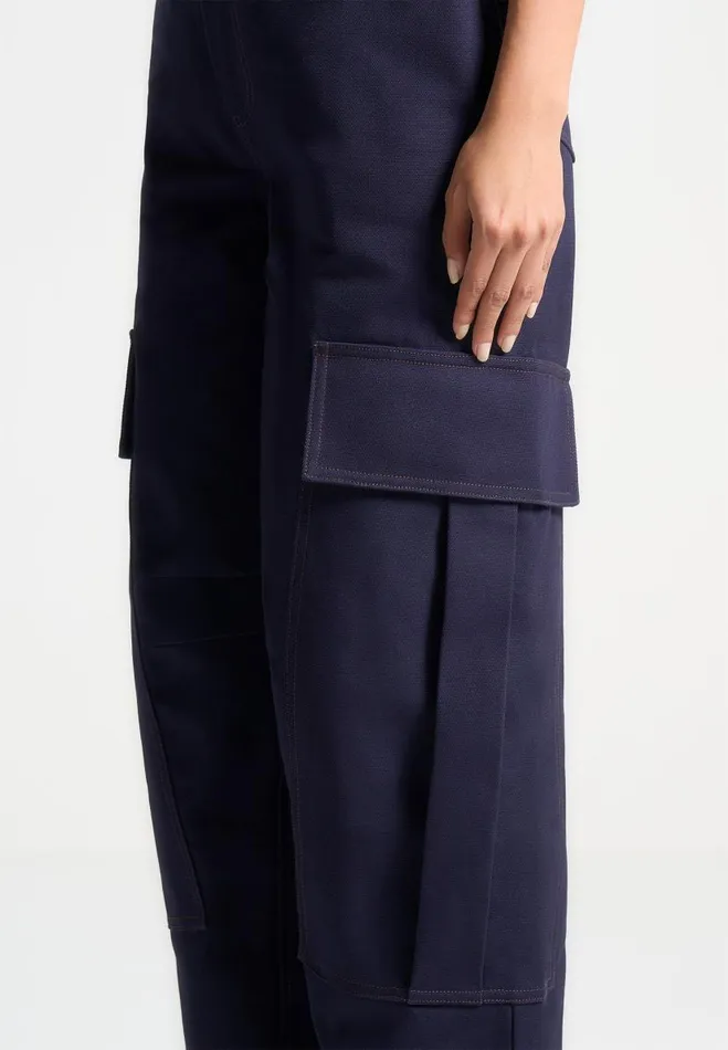Manire De Voir Matching Sets Manire De Voir Woman High Rise Drill Cargo Pants 8211 Indigo