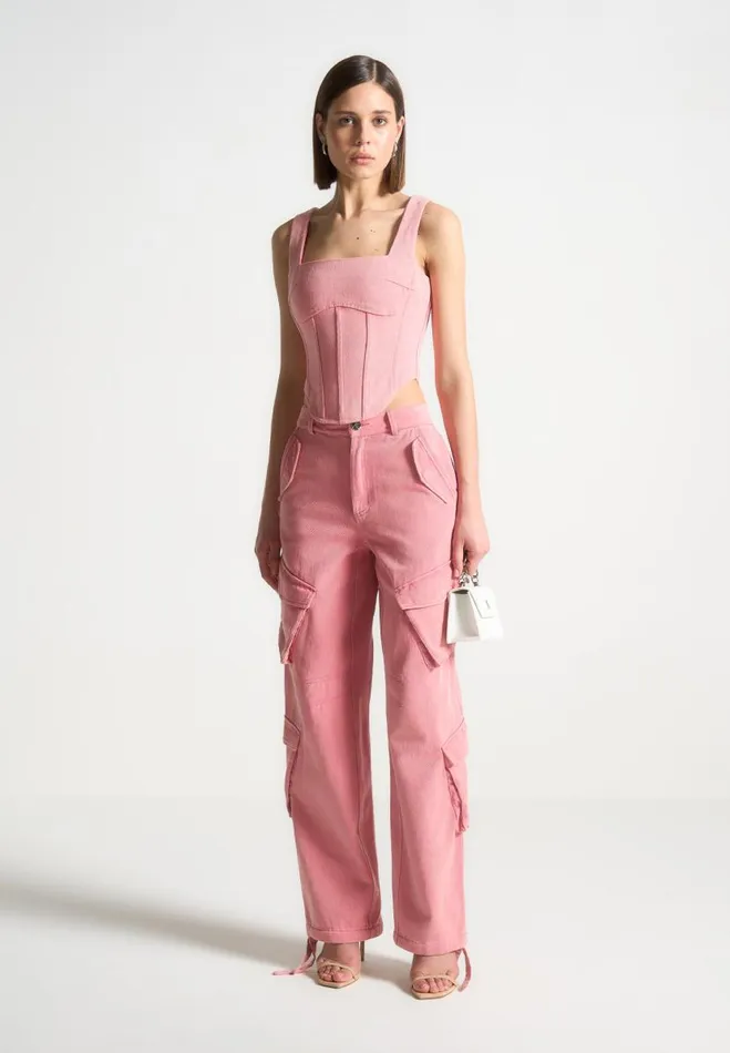 Manire De Voir Matching Sets Manire De Voir Woman High Waisted Cargo Pants 8211 Washed Pink Manire De Voir Matching Sets Manire De Voir Woman High Waisted Cargo Pants 8211 Washed Pink