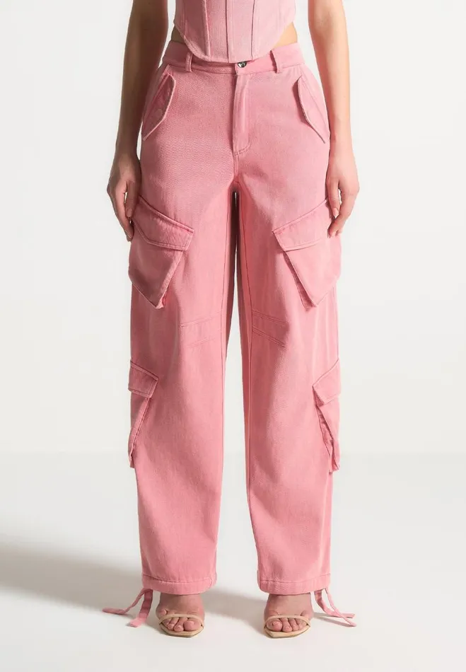 Manire De Voir Matching Sets Manire De Voir Woman High Waisted Cargo Pants 8211 Washed Pink