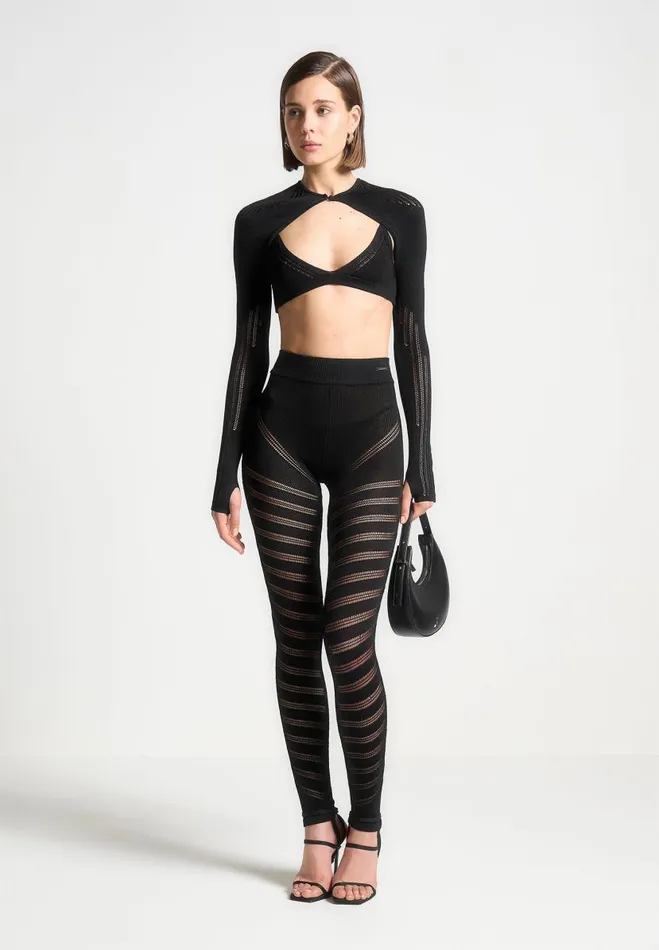 Manire De Voir Matching Sets Manire De Voir Woman High Waisted Knitted Spiral Contour Leggings 8211 Black Manire De Voir Matching Sets Manire De Voir Woman High Waisted Knitted Spiral Contour Leggings 8211 Black
